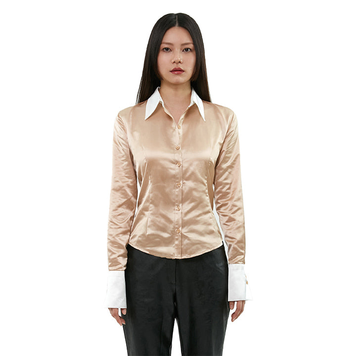 curetty (キュリティー)  C CONTRAST COLOR BLOUSE_BEIGE