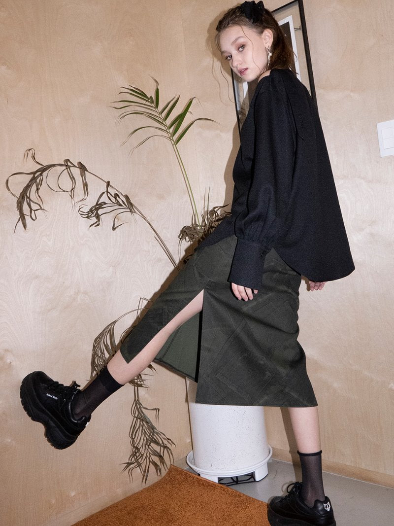 BABLETWO  (ビーエーブルトゥー)   Messy Denim Skirt [d.green]