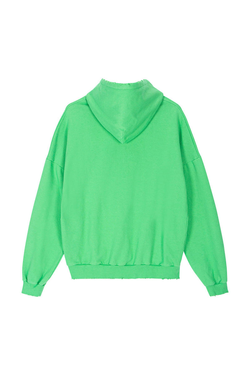 GRAFFITIONMIND(グラフィティオンマインド)          ESSENTIAL G LOGO DESTROYED HOODIE (GREEN)