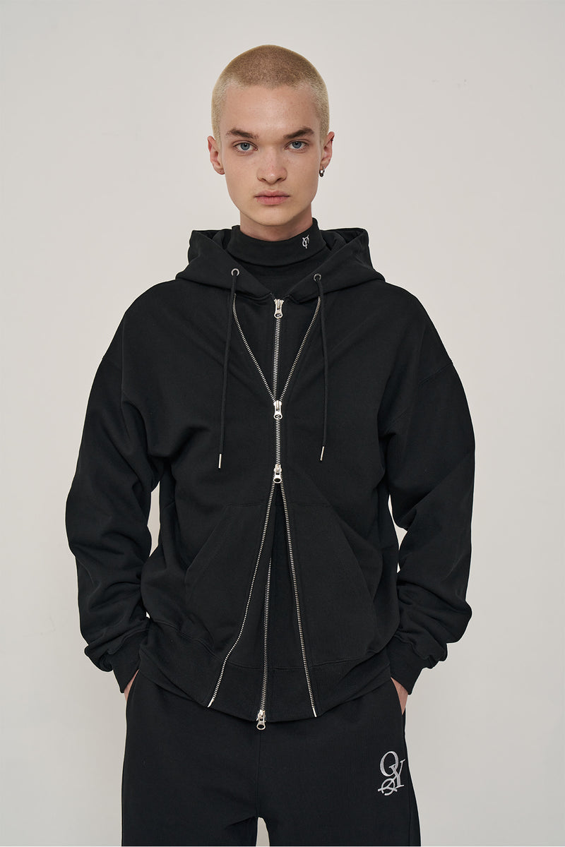 オーワイ(OY) BULLET LOGO DOUBLE HOODIE ZIP-BLACK