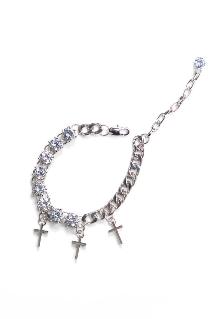 BLACKPURPLE (ブラックパープル) LITTLE CROS HALF CUBIC&CHANIN BRACELET