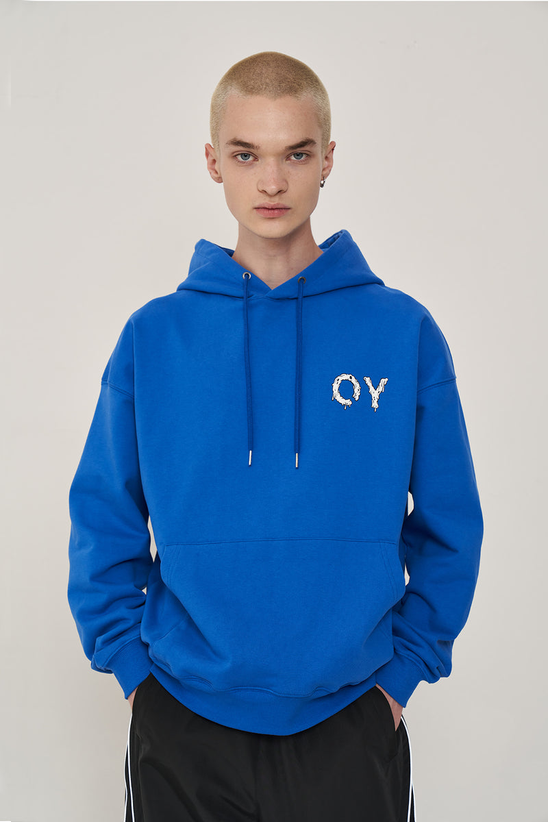 オーワイ(OY) MELTING LOGO HOODIE- BLUE