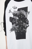 オーワイ(OY) FLOWER RAGLAN LONG SLEEVE-BLACK/WHITE