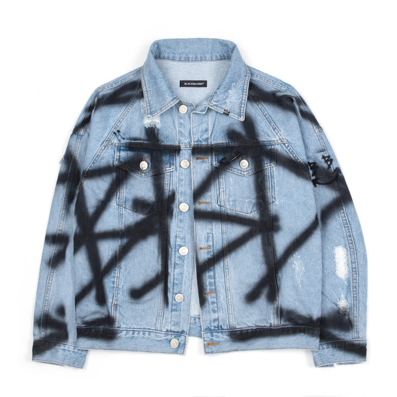 ブラックブロンド(BLACKBLOND) BBD Sprayed Custom Denim Jacket (Light Blue)