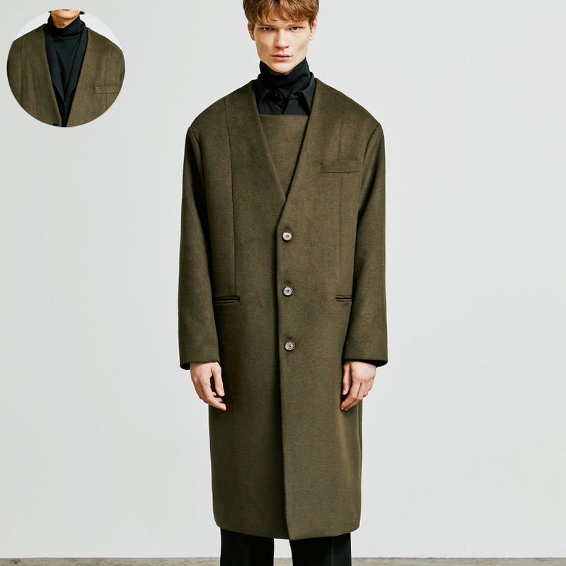 SSY(エスエスワイ)  collarless front cover coat khaki