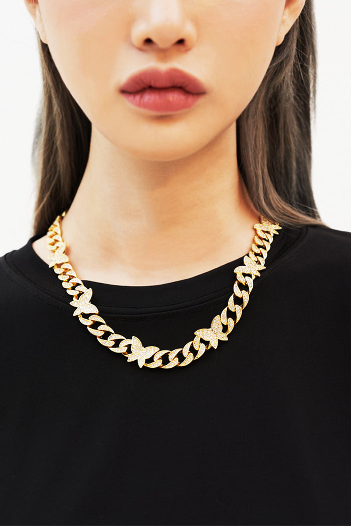 BLACKPURPLE (ブラックパープル) Crystal Thorn Stone Cubic Necklace_GOLD