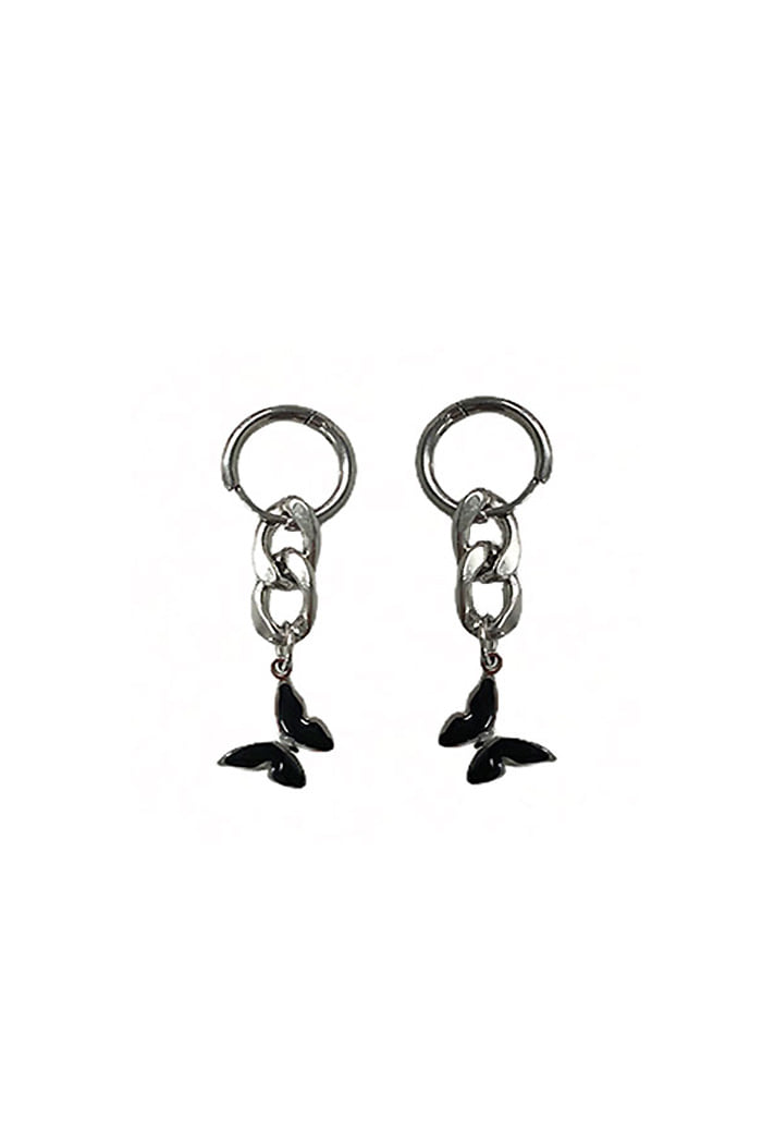 BLACKPURPLE (ブラックパープル)  BLACK PEANRL COLOR CHANGE BUTTERFLY DROP CHAIN EARRING