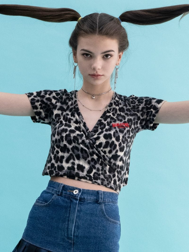BABLETWO  (ビーエーブルトゥー)     Leopard Cross T-shirts (BLACK)