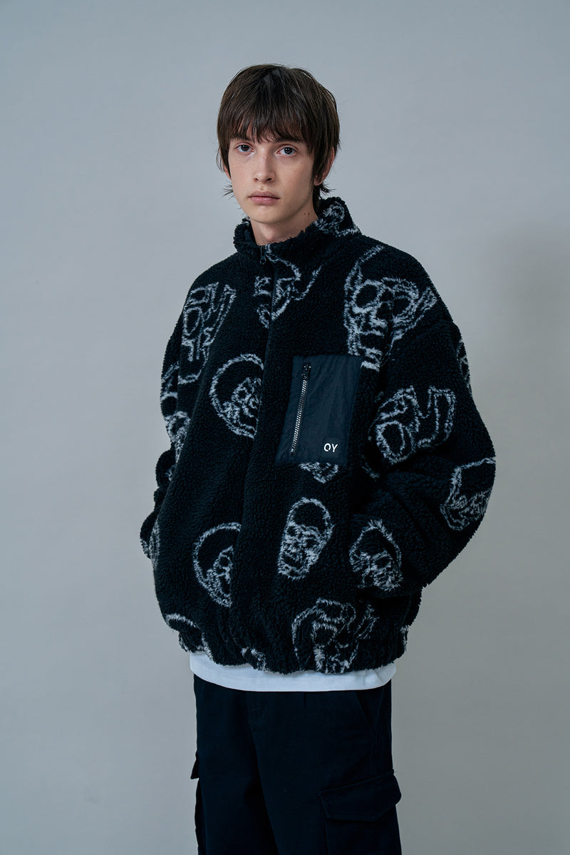 オーワイ(OY) SKULL LOGO FLEECE JACKET-BLACK