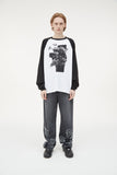 オーワイ(OY) FLOWER RAGLAN LONG SLEEVE-BLACK/WHITE