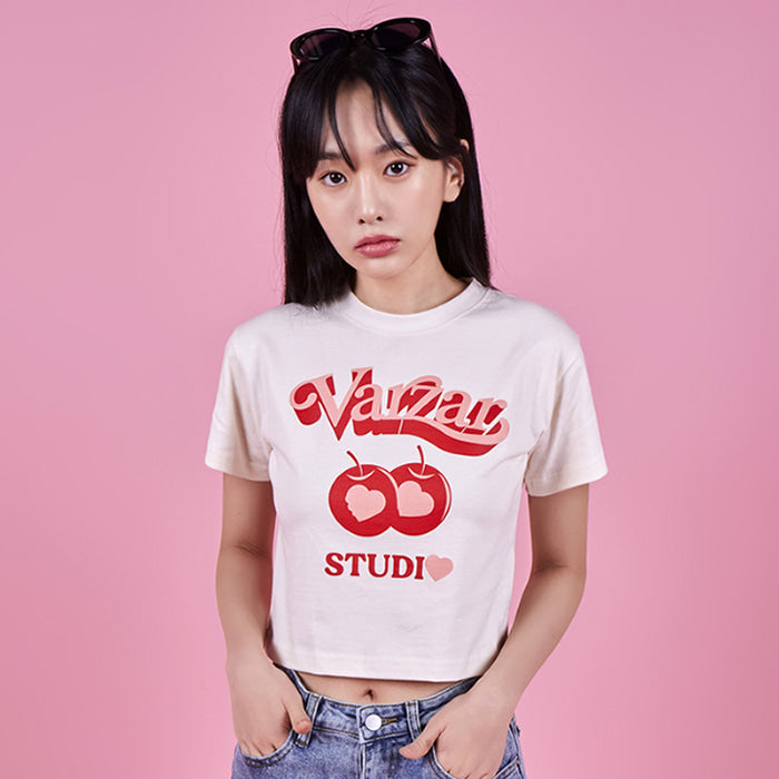 VARZAR(バザール) Twin Apple Heart Crop T-Shirts (2color)