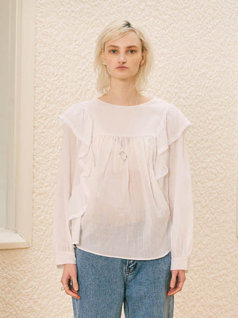 TMO BY 13MONTH（ティーエムオーバイサーティンマンス）ROUND FRILL BLOUSE (WHITE)