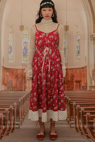 オクトーバーサード(Oct.3) Flower Cancan Bustier Dress [Red]