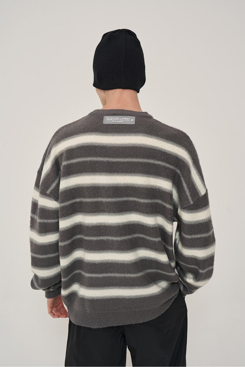 オーワイ(OY) MOHAIR STRIPE KNIT-GREY/IVORY