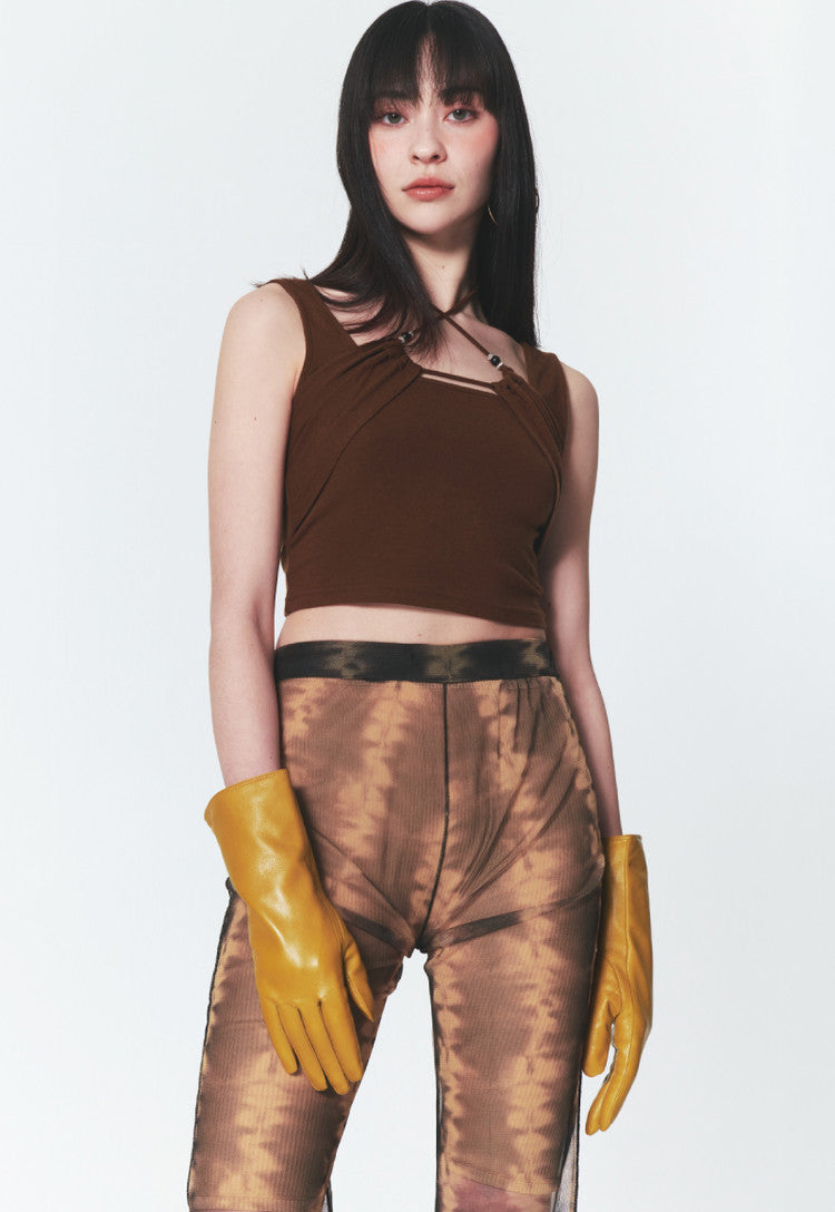 INPREP (インプレップ）Beaded Strap Halter Top Brown