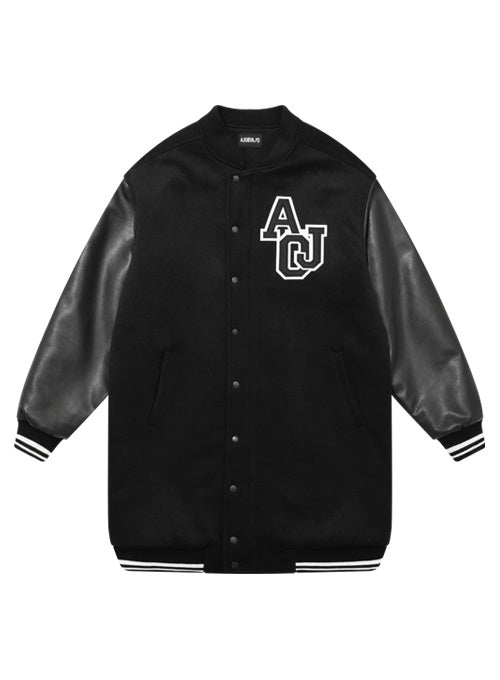 アジョバイアジョ(AJOBYAJO) Oversized Varsity Stadium Jacket_Long [Black]
