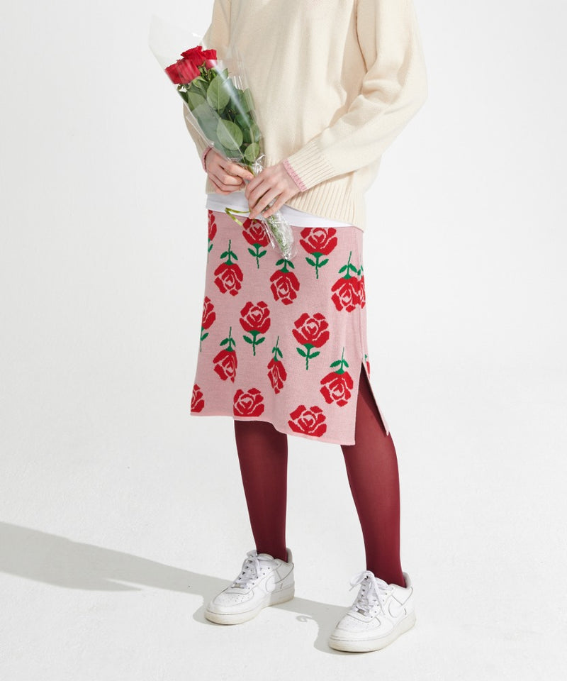 ワンダービジター(WONDER VISITOR)  Rose patern Knit Skirt [Pink]
