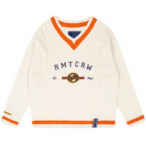 ロマンティッククラウン(ROMANTIC CROWN) RMTCRW LOGO V NECK KNIT_OATMEAL