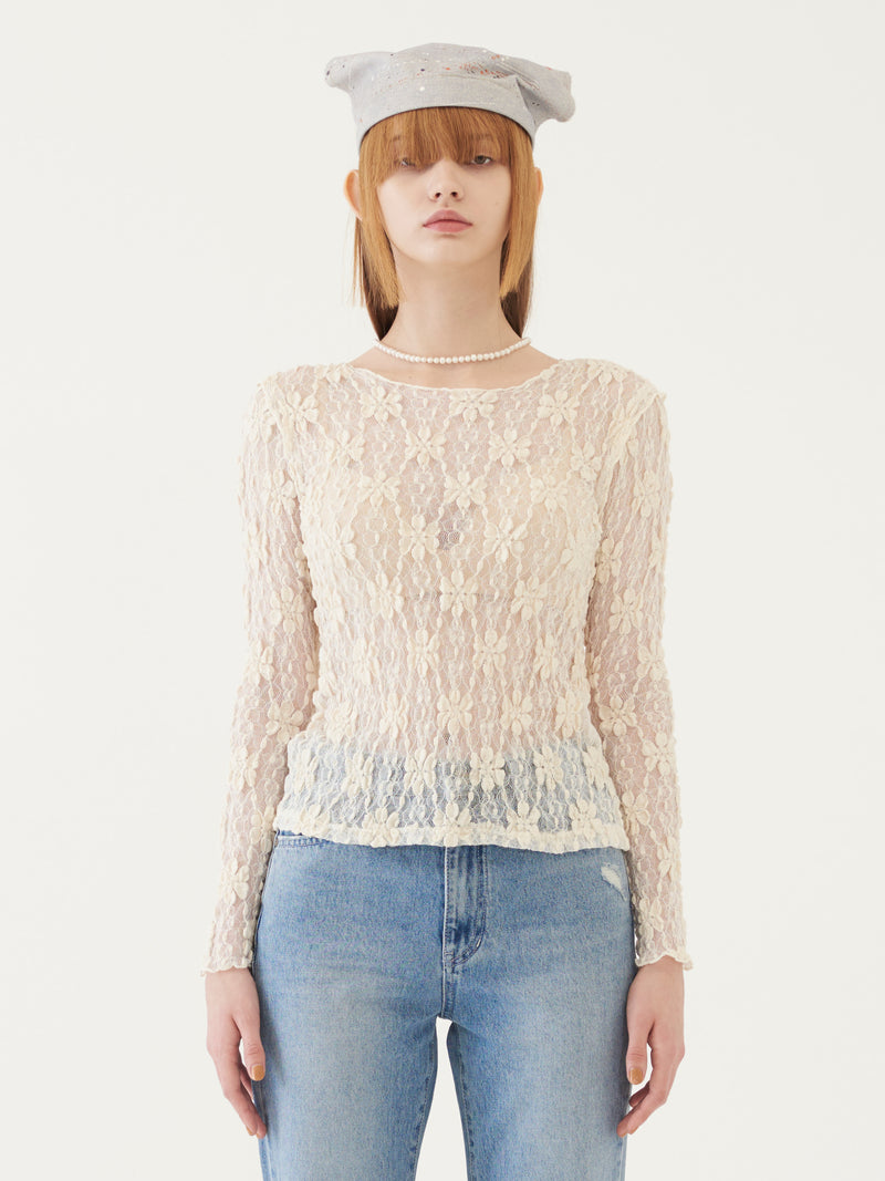 TMO BY 13MONTH（ティーエムオーバイサーティンマンス）FLORAL PATTERN TOP (IVORY)