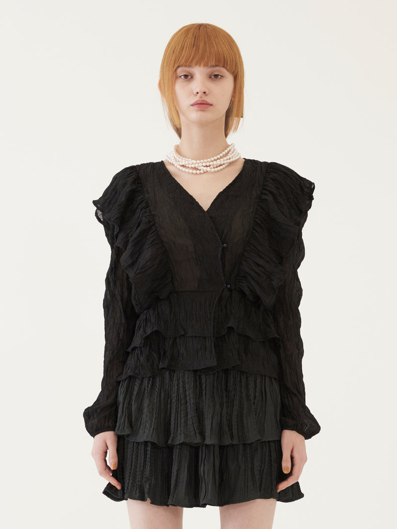 TMO BY 13MONTH（ティーエムオーバイサーティンマンス）RUFFLED BLOUSE (BLACK)