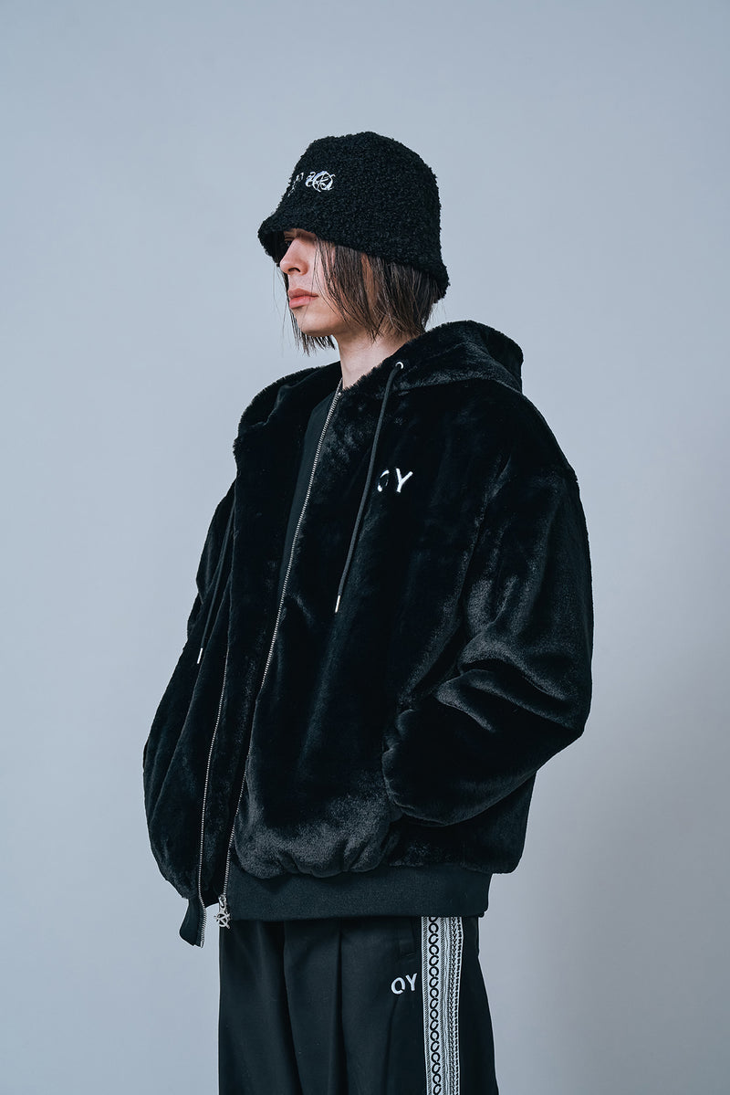 オーワイ(OY) LOGO FUR HOODIE JACKET-BLACK