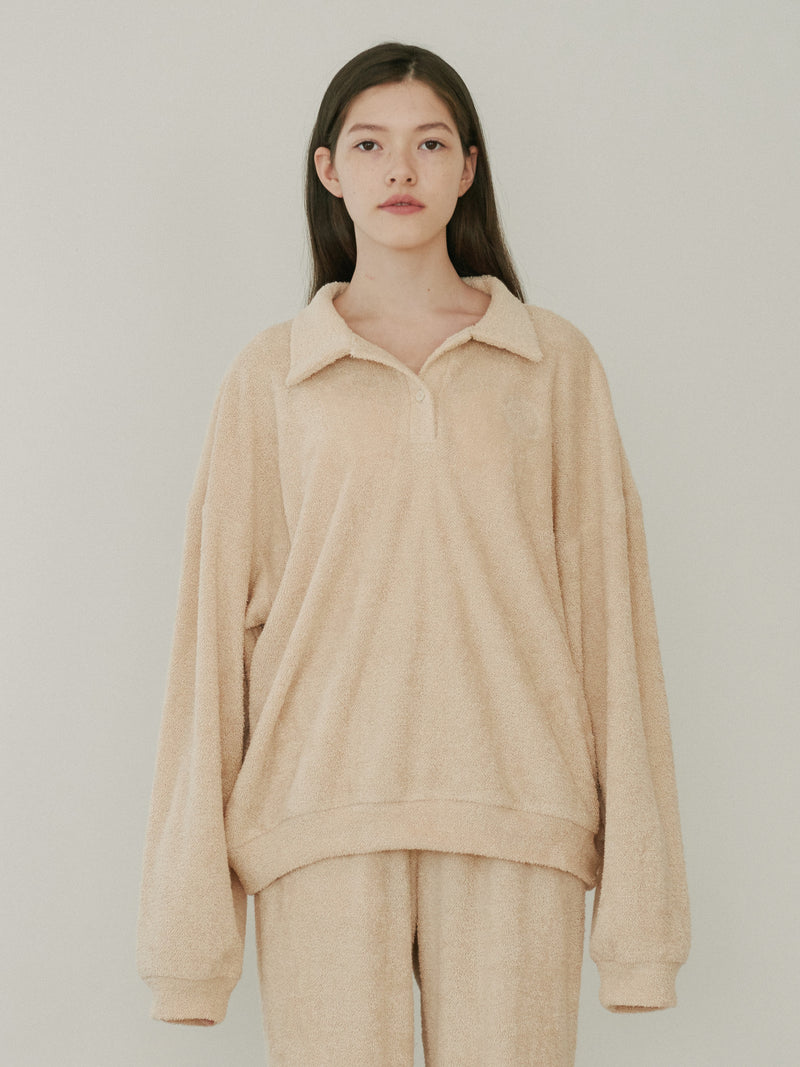 TMO BY 13MONTH（ティーエムオーバイサーティンマンス）FLEECE COLLARED POLO SHIRT (BEIGE)