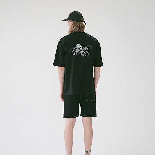 メスノウン(MASSNOUN) STRUCTURE OVERSIZED T-SHIRTS MSETS010-BK