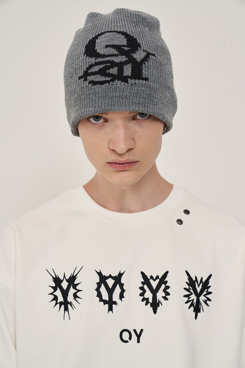 オーワイ(OY) OVERLAP LOGO BEANIE-GREY