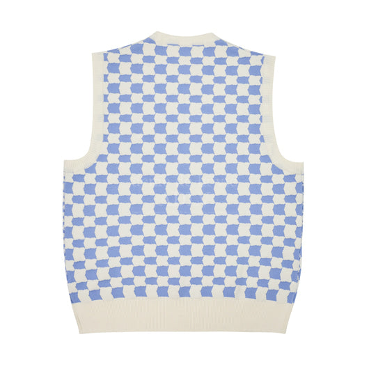 アクメドラビ(acme' de la vie) CHECKER BOARD KNIT VEST SKY BLUE