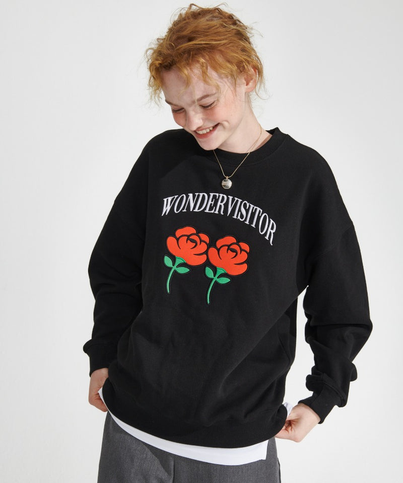 ワンダービジター(WONDER VISITOR) Logo applique Sweatshirt [Black]