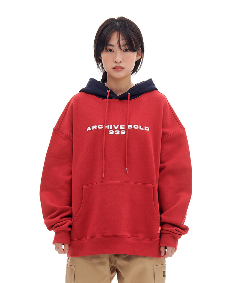 ARCHIVE BOLD (アーカイブボールド)　TWO TONE LOGO HOOD (RED)
