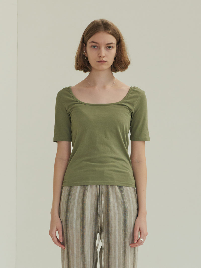 TMO BY 13MONTH（ティーエムオーバイサーティンマンス）SQUARE NECK SHORT SLEEVE T-SHIRT (KHAKI)