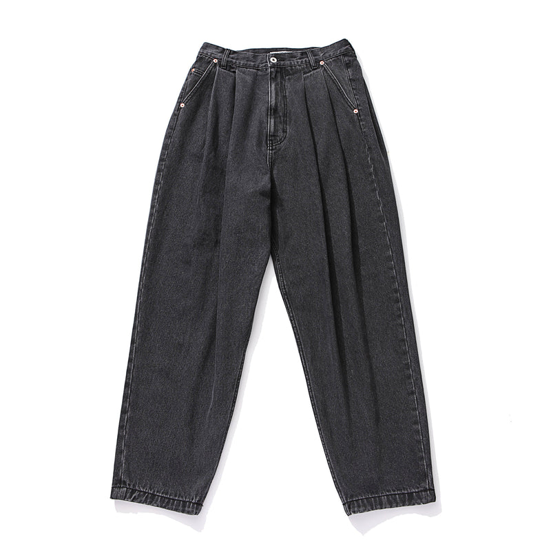 Q CUMBERS (キューカンバース)　3 PLEATS DENIM PANTS / Black