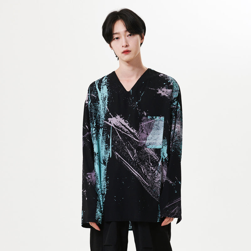 ラメルマメゾン (LA MER MA MAISON) VS03 - V-NECK SHIRTS BLACK PAINTING