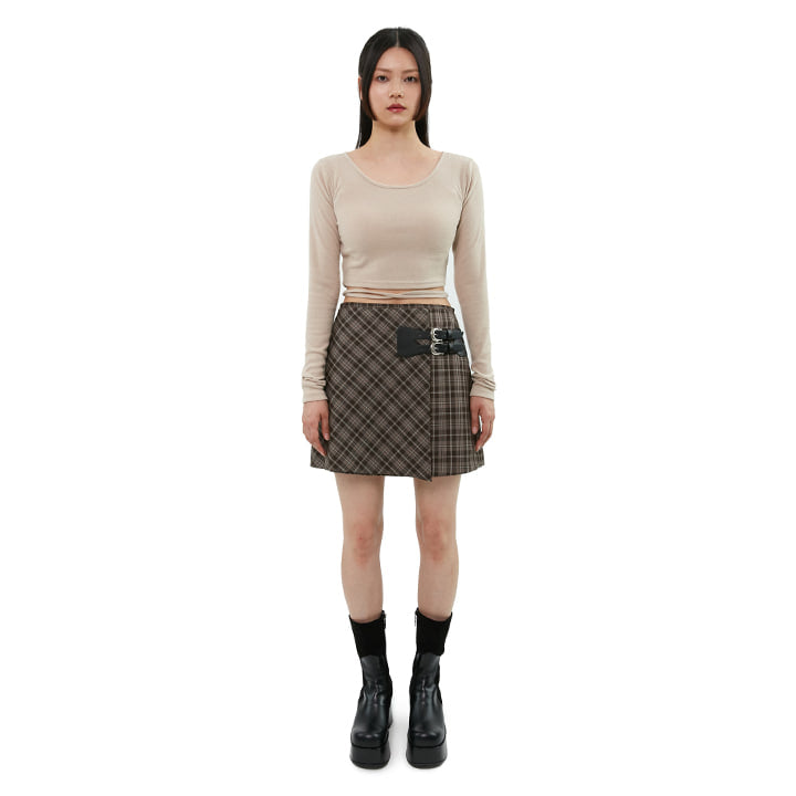 curetty (キュリティー)  C CHECKED BUCKLE WRAP SKIRT_BROWN