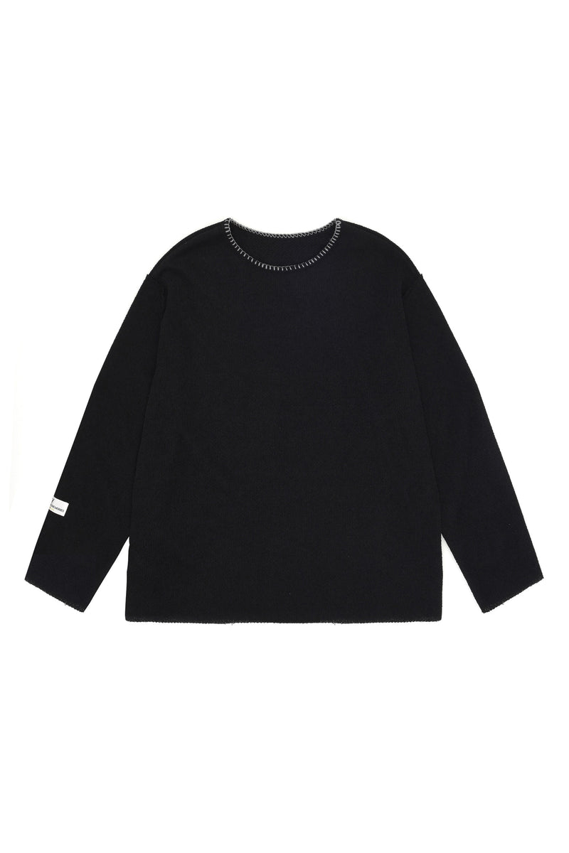 MYDEEPBLUEMEMORIES(マイディープブルーメモリーズ)      STITCH BALANCE KNIT t-shirts in BLACK