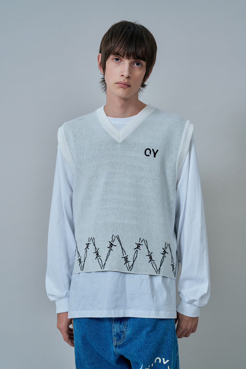 オーワイ(OY) CHAIN LOGO KNIT VEST-IVORY