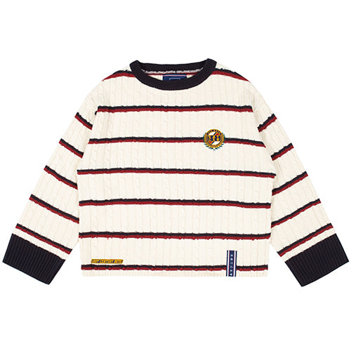 ロマンティッククラウン(ROMANTIC CROWN) STRIPE CABLE KNIT_OATMEAL