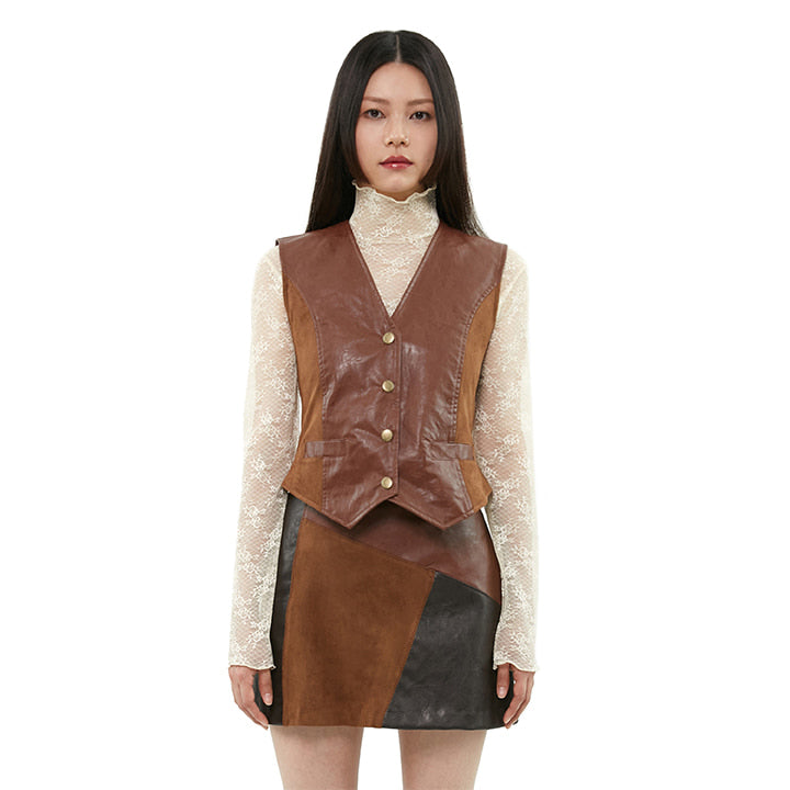 curetty (キュリティー) C MIXED LEATHER VEST_BROWN
