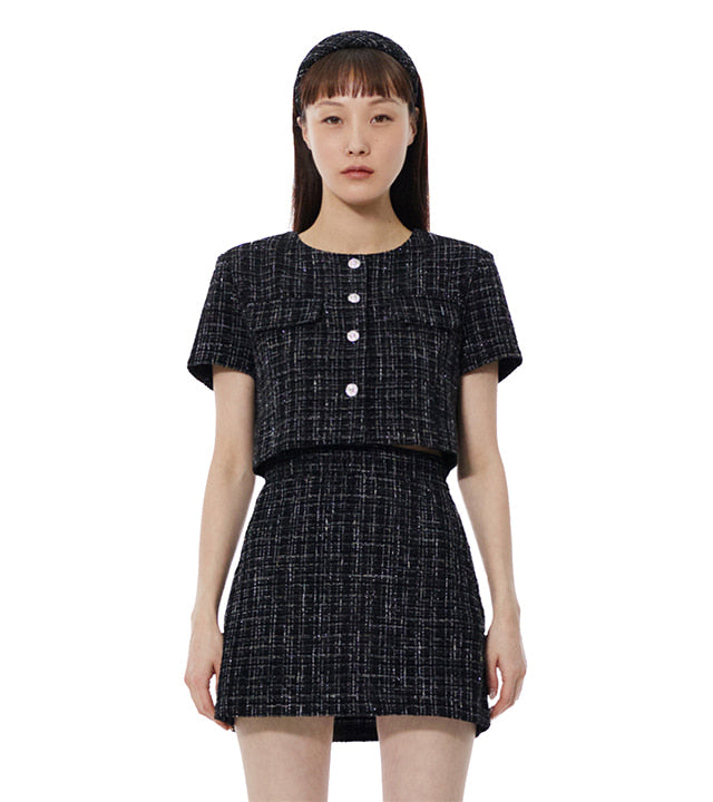curetty (キュリティー)  C GLITTER TWEED SHORT SLEEVE JACKET_BLACK