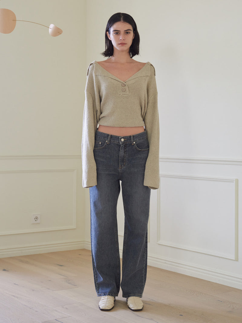 TMO BY 13MONTH（ティーエムオーバイサーティンマンス）BACKLESS COLLARED KNIT (BEIGE)