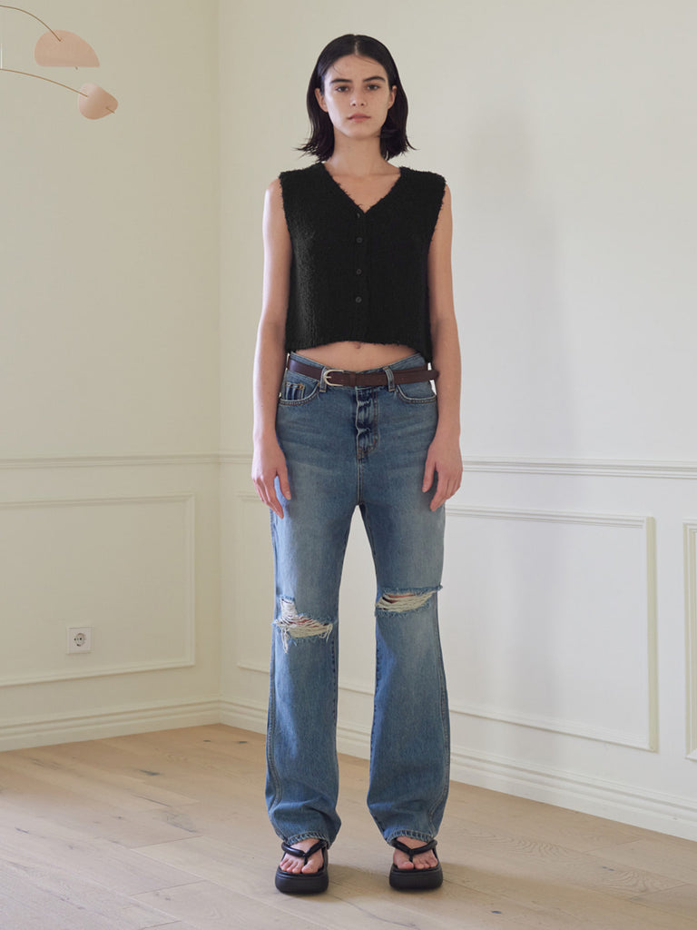 TMO BY 13MONTH（ティーエムオーバイサーティンマンス）BUTTONED KNIT VEST (BLACK)