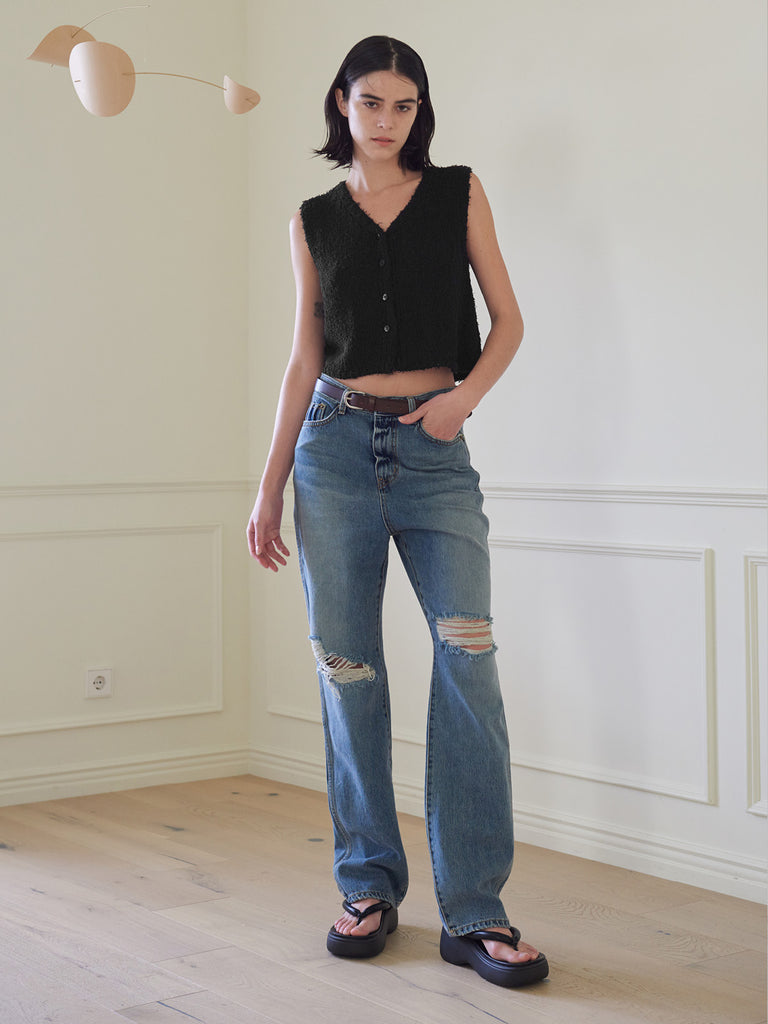 TMO BY 13MONTH（ティーエムオーバイサーティンマンス）BUTTONED KNIT VEST (BLACK)