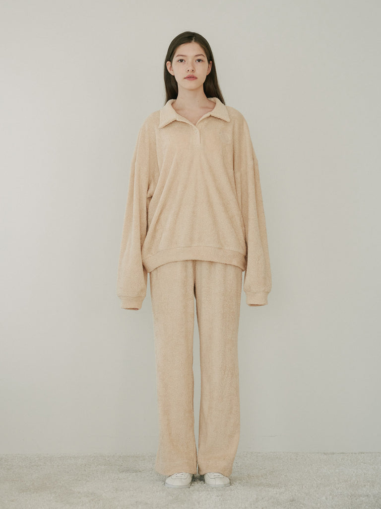 TMO BY 13MONTH（ティーエムオーバイサーティンマンス）FLEECE COLLARED POLO SHIRT (BEIGE)