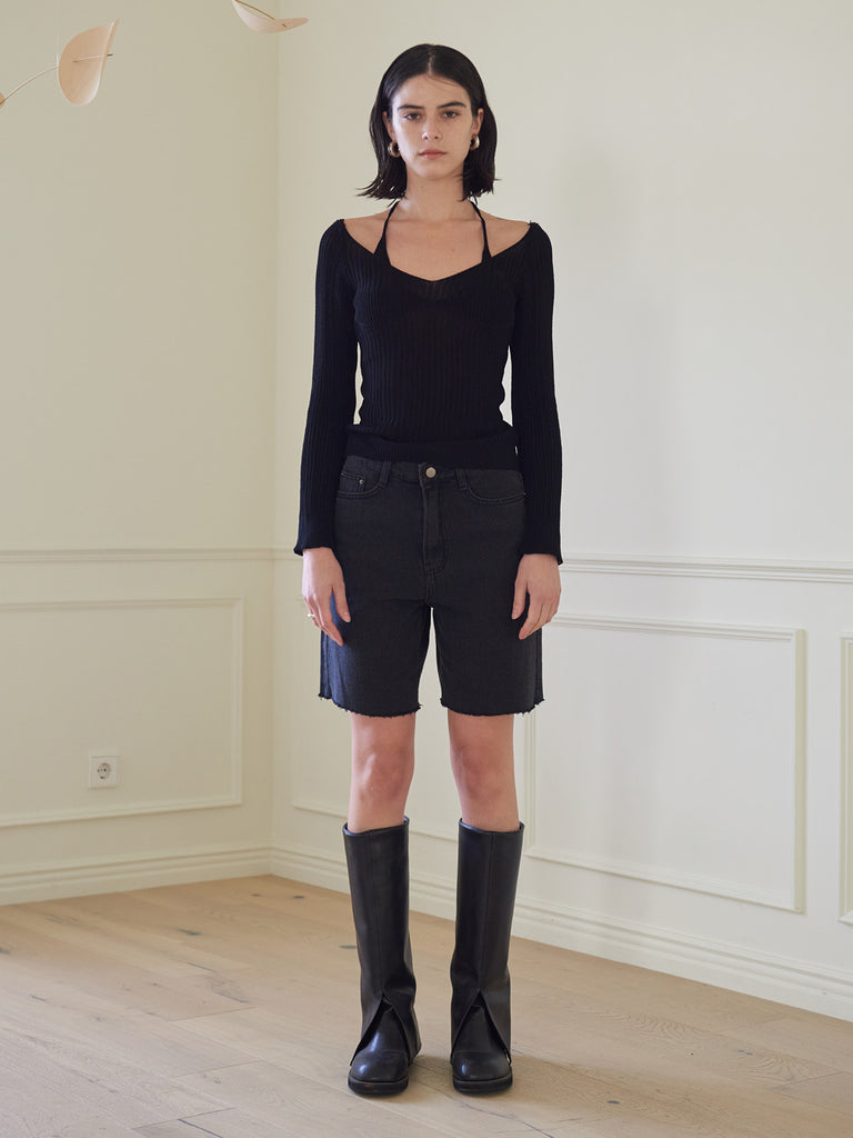 TMO BY 13MONTH（ティーエムオーバイサーティンマンス）HALTER NECK KNIT TOP (BLACK)