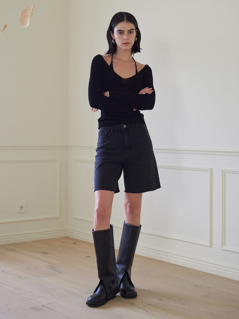 TMO BY 13MONTH（ティーエムオーバイサーティンマンス）HALTER NECK KNIT TOP (BLACK)