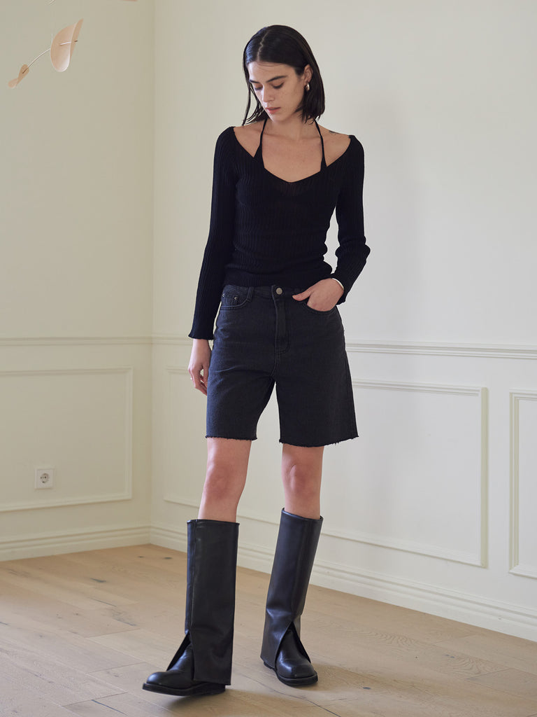 TMO BY 13MONTH（ティーエムオーバイサーティンマンス）HALTER NECK KNIT TOP (BLACK)