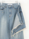 Fringe front wrap loose denim pants