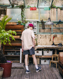 ダブルユーブイプロジェクト(WV PROJECT) Palm tree short-sleeved T-shirt gray beige JIST7503