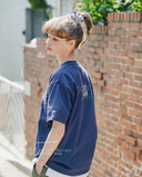 ダブルユーブイプロジェクト(WV PROJECT) Palm tree short-sleeved T-shirt Navy JIST7503